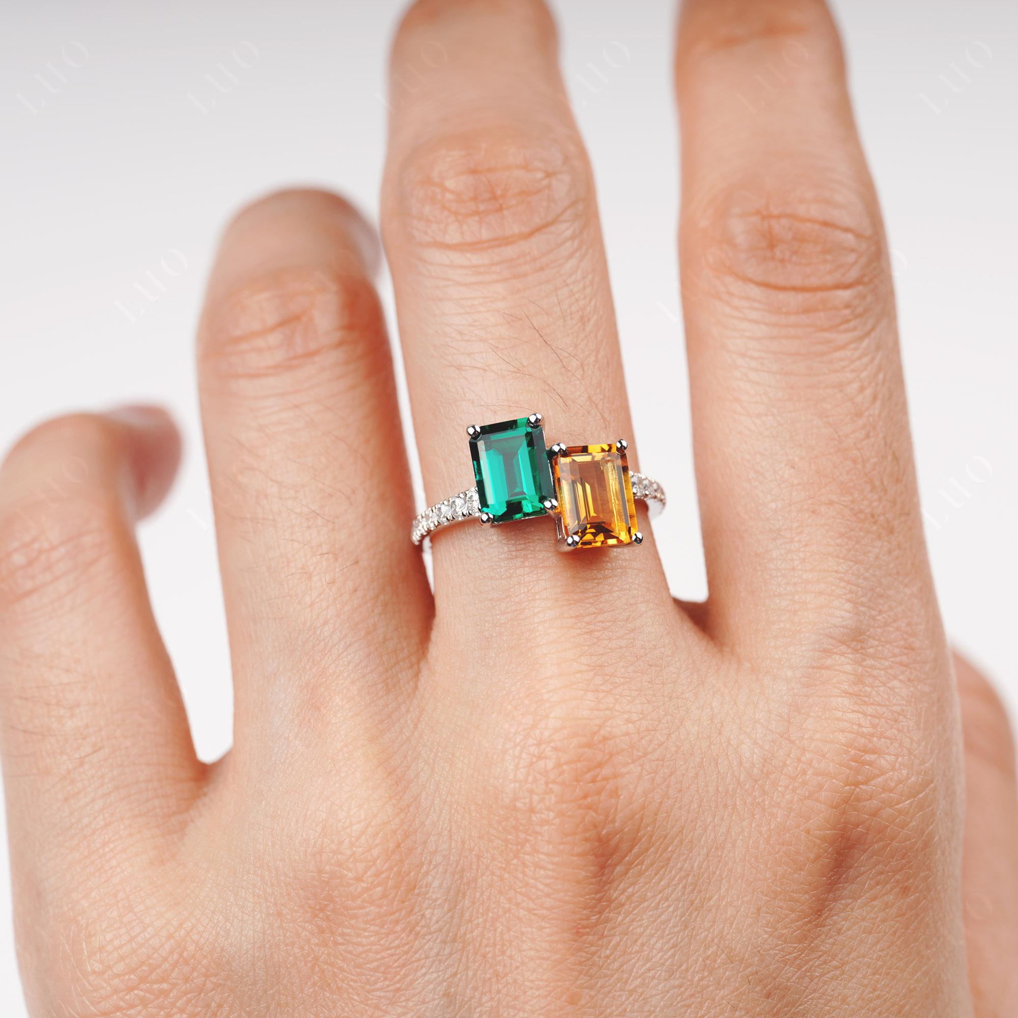 Emerald and Citrine Toi Et Moi Ring | LUO Jewelry