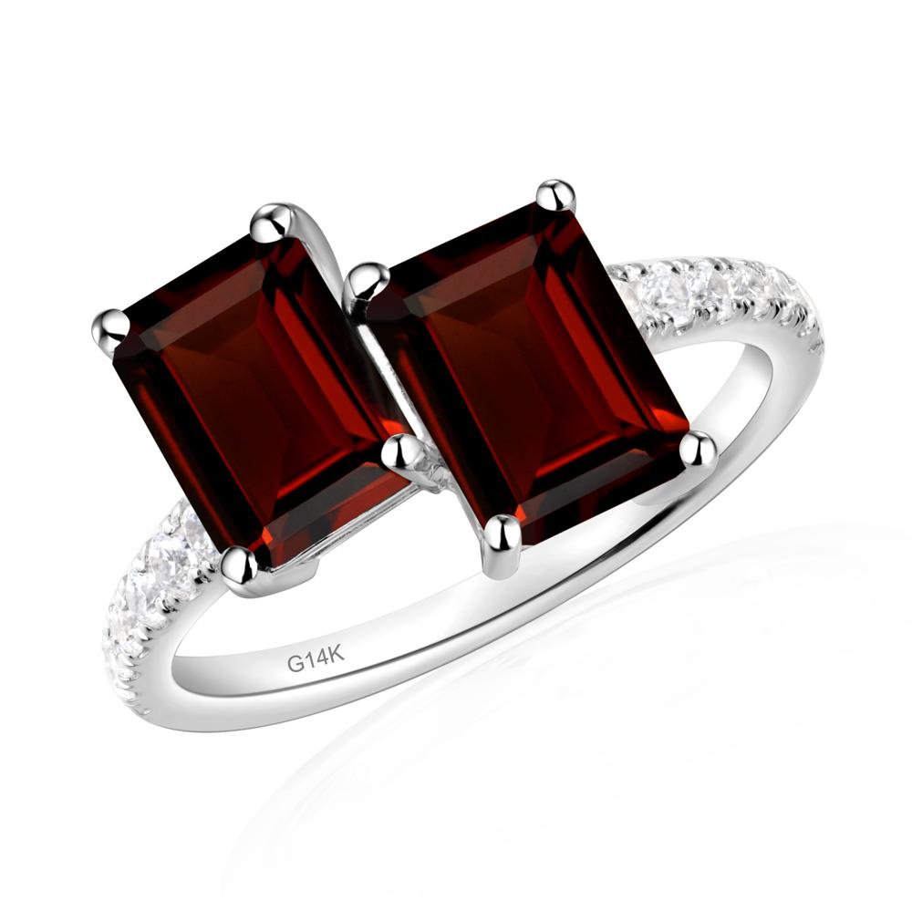 Emerald Cut Garnet Toi Et Moi Ring | LUO Jewelry #metal_14k white gold