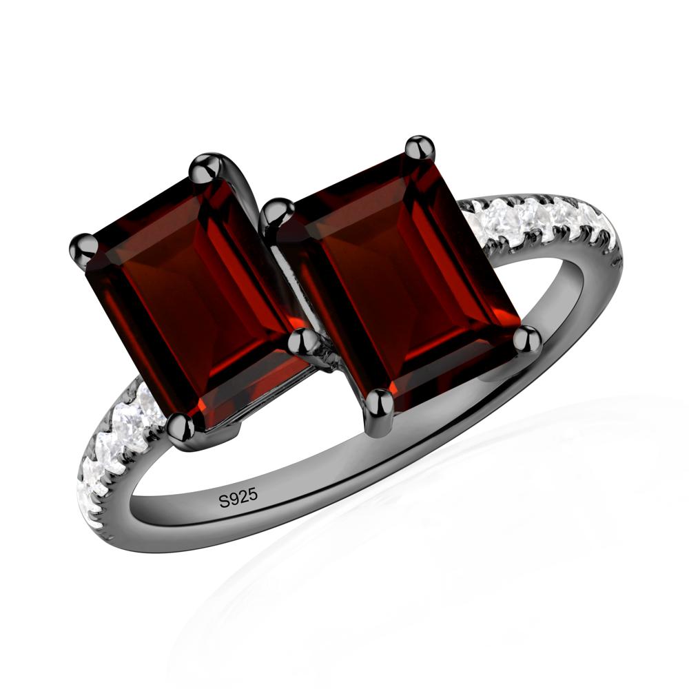 Emerald Cut Garnet Toi Et Moi Ring | LUO Jewelry #metal_black finish sterling silver