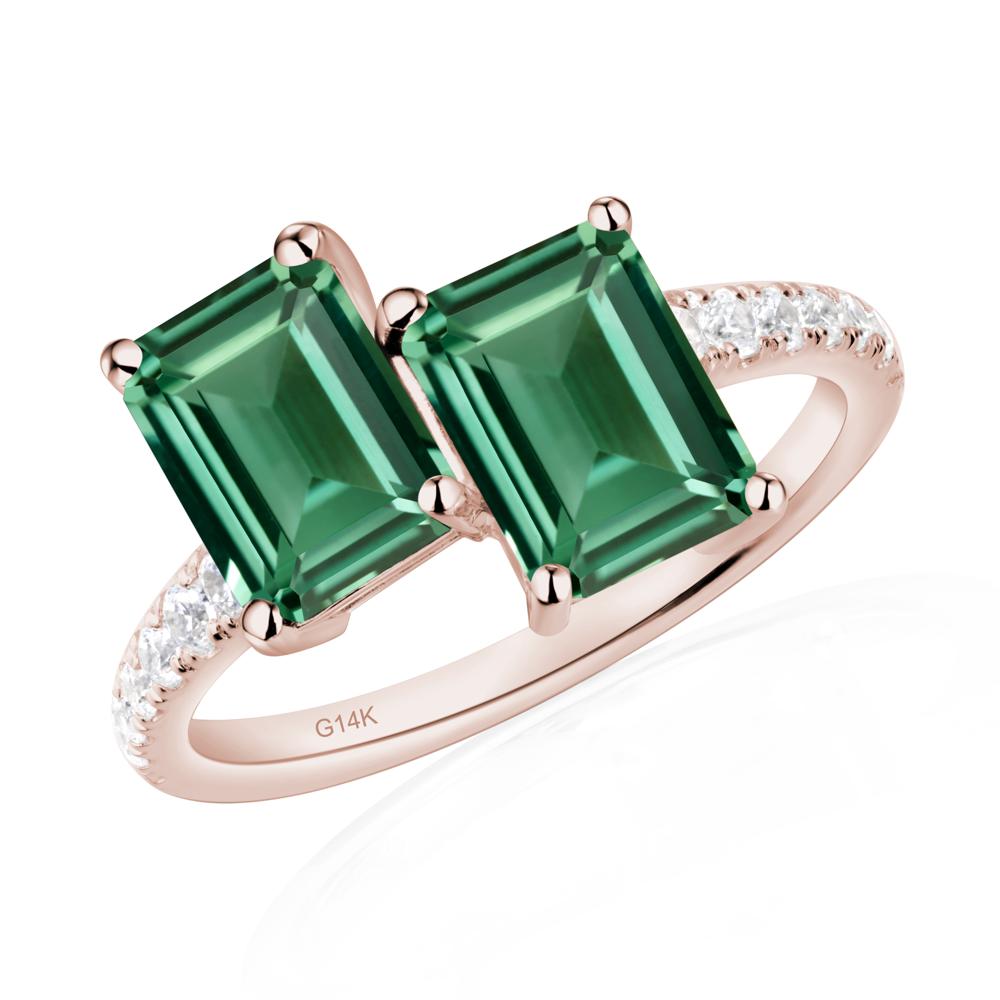 Emerald Cut Green Sapphire Toi Et Moi Ring | LUO Jewelry #metal_14k rose gold