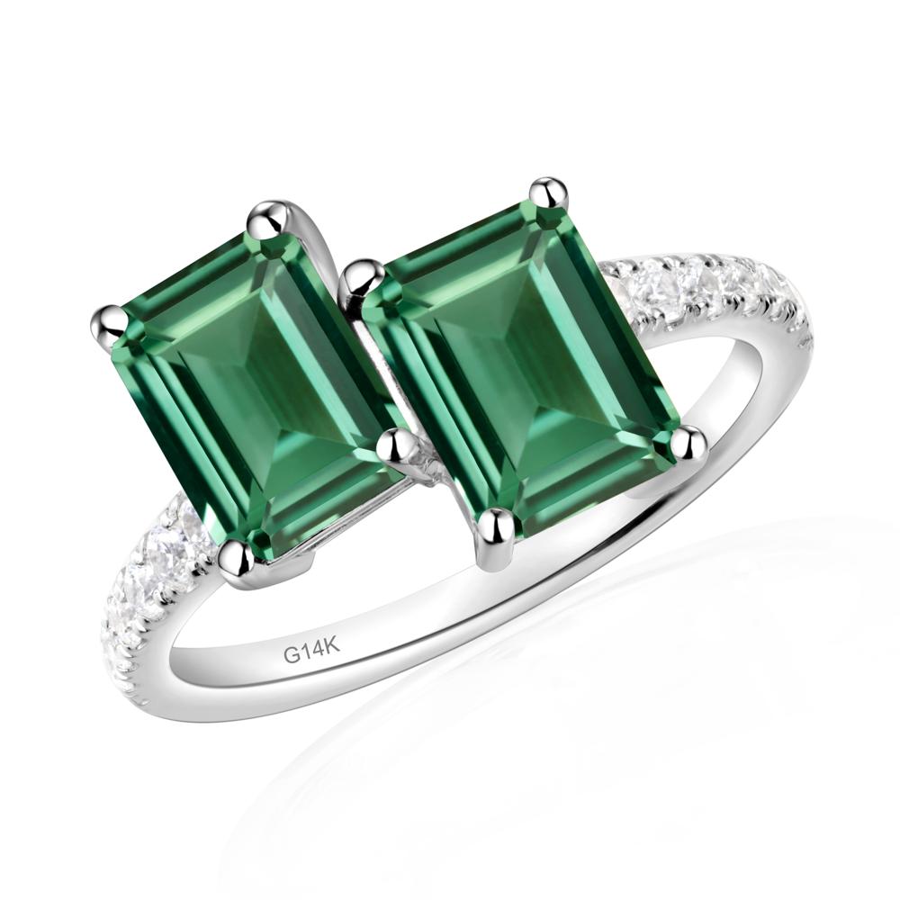 Emerald Cut Green Sapphire Toi Et Moi Ring | LUO Jewelry #metal_14k white gold