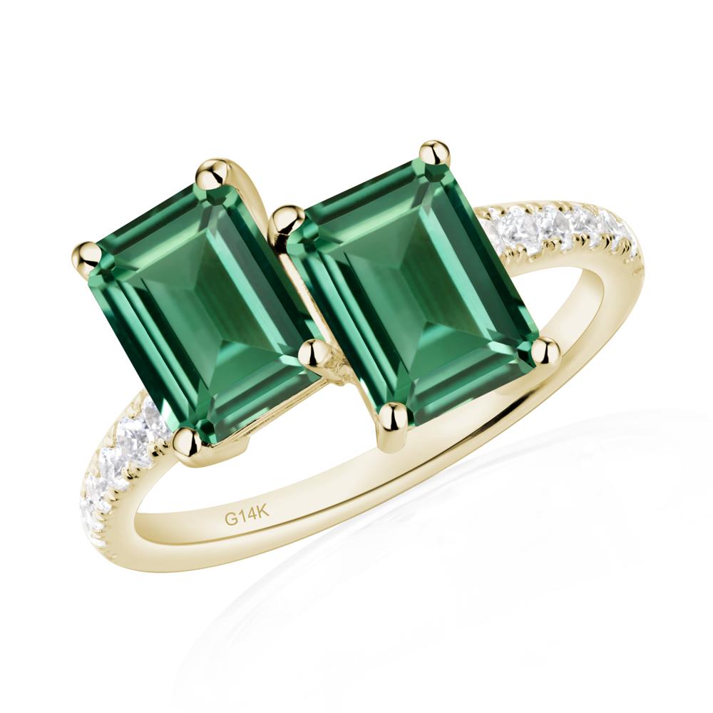 Emerald Cut Green Sapphire Toi Et Moi Ring | LUO Jewelry #metal_14k yellow gold