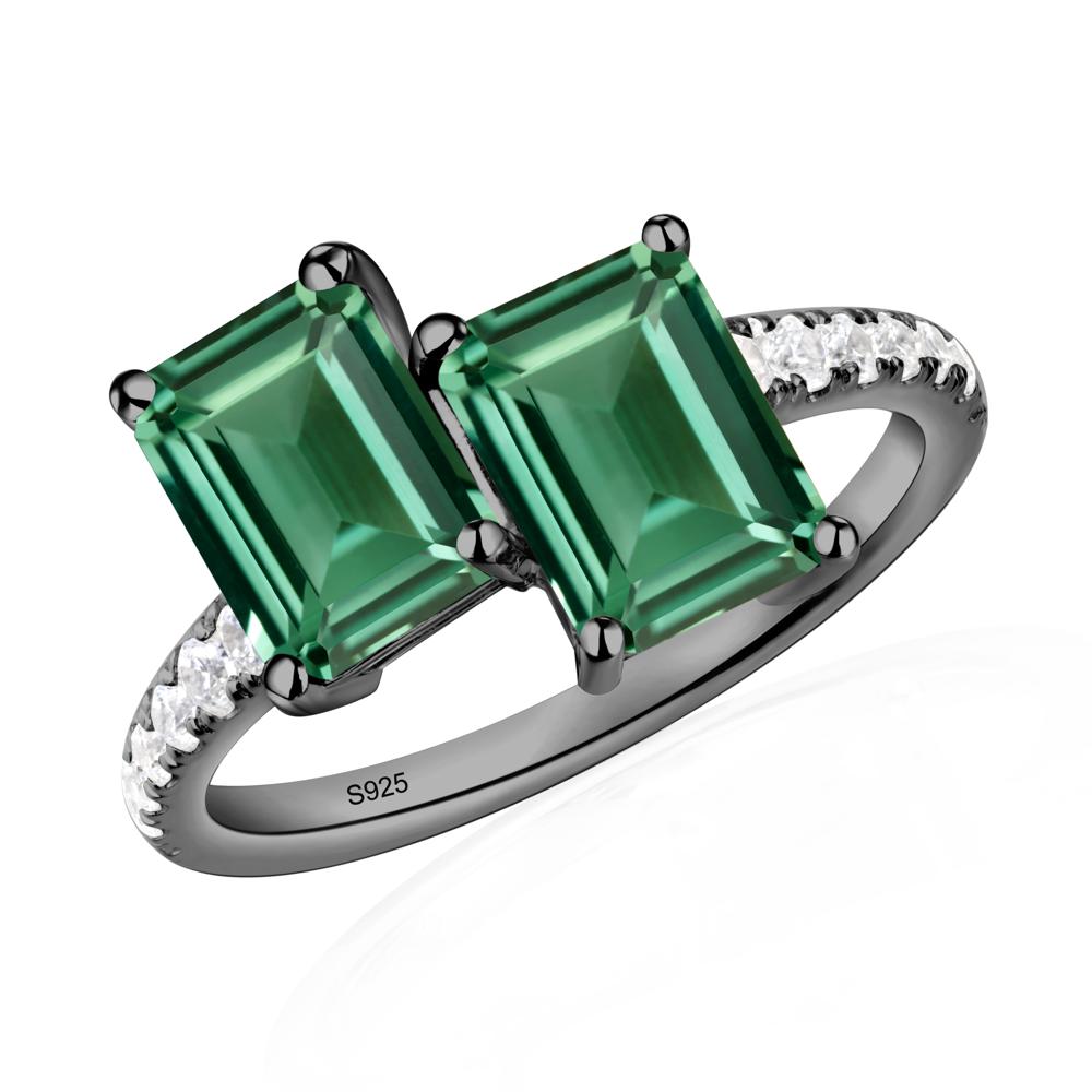 Emerald Cut Green Sapphire Toi Et Moi Ring | LUO Jewelry #metal_black finish sterling silver