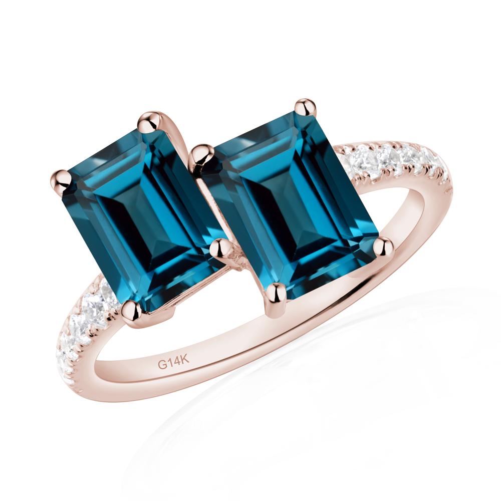 Emerald Cut London Blue Topaz Toi Et Moi Ring | LUO Jewelry #metal_14k rose gold