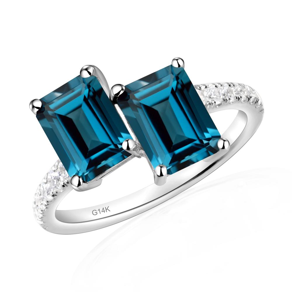 Emerald Cut London Blue Topaz Toi Et Moi Ring | LUO Jewelry #metal_14k white gold