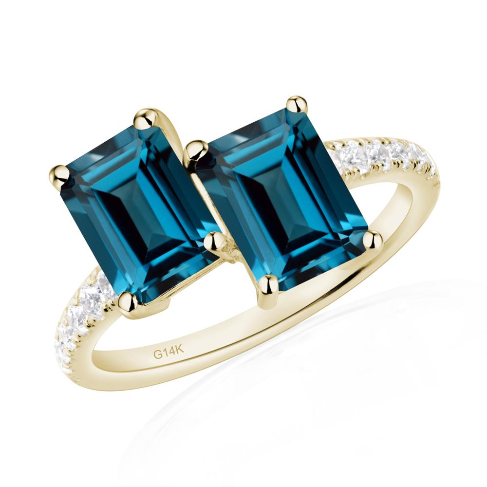 Emerald Cut London Blue Topaz Toi Et Moi Ring | LUO Jewelry #metal_14k yellow gold