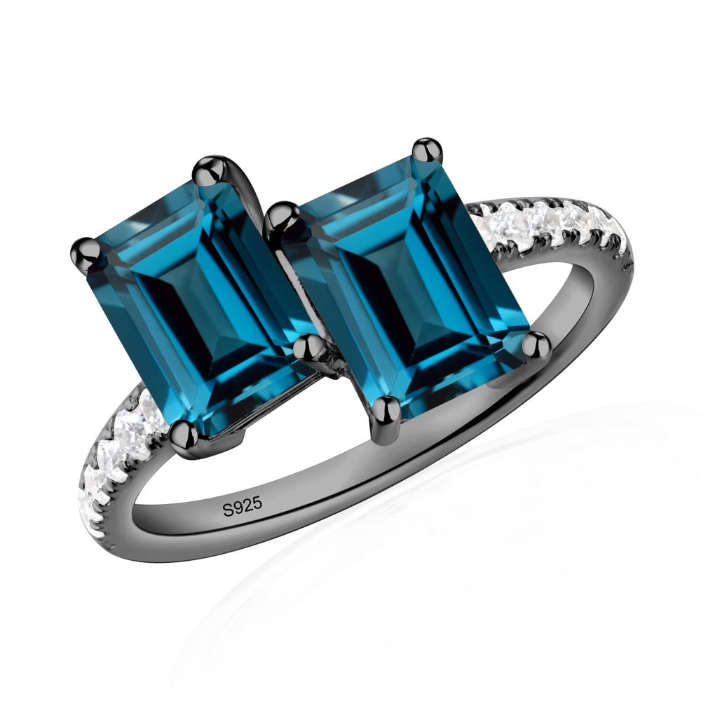 Emerald Cut London Blue Topaz Toi Et Moi Ring | LUO Jewelry #metal_black finish sterling silver