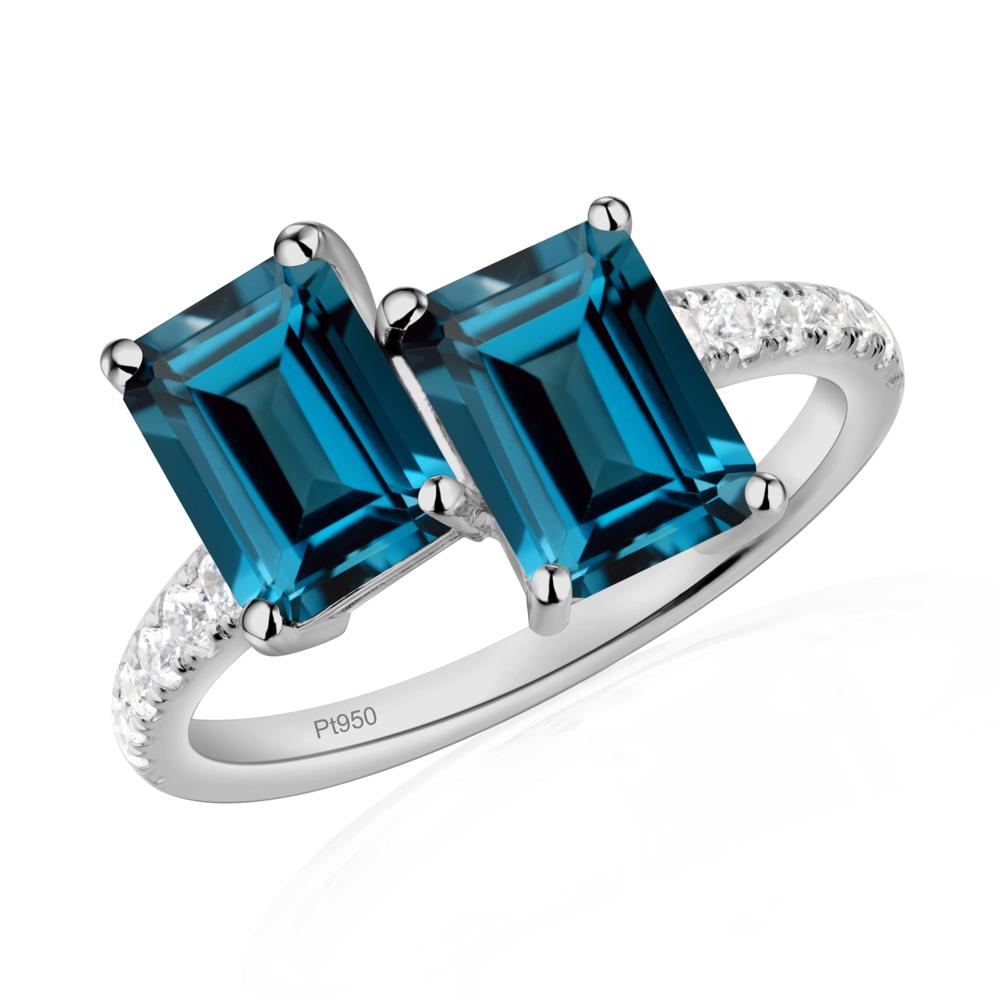 Emerald Cut London Blue Topaz Toi Et Moi Ring | LUO Jewelry #metal_platinum