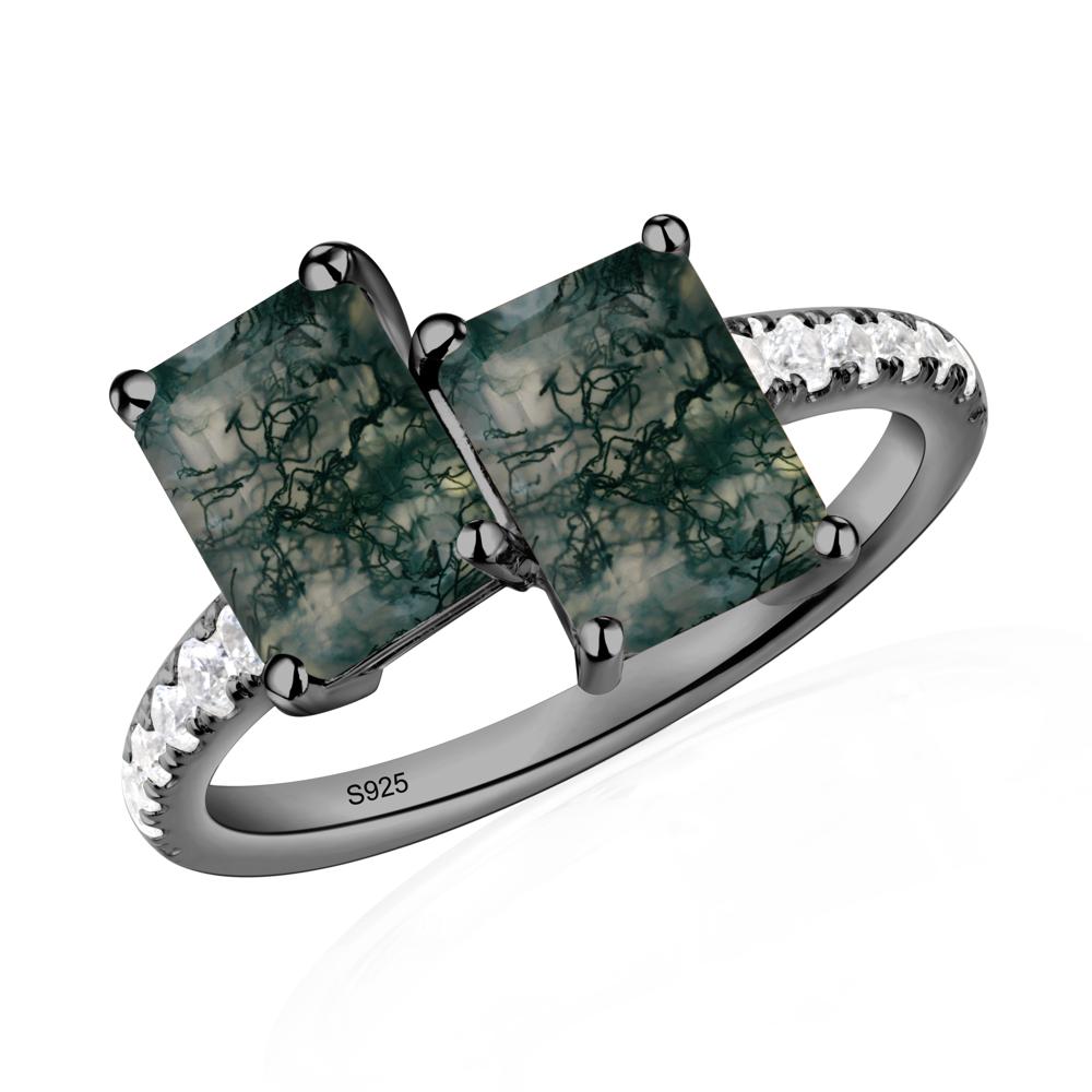 Moss Agate Toi Et Moi Ring | LUO Jewelry #metal_black finish sterling silver