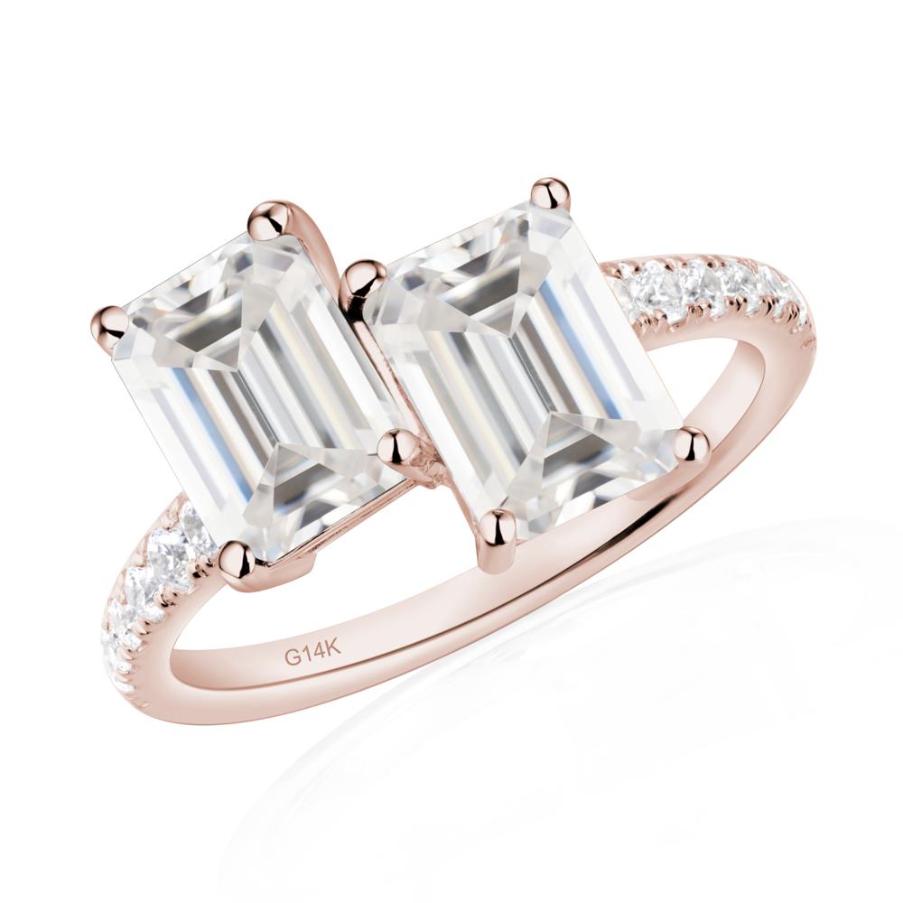 Emerald Cut Moissanite Toi Et Moi Ring | LUO Jewelry #metal_14k rose gold