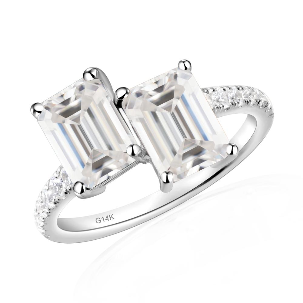 Emerald Cut Moissanite Toi Et Moi Ring | LUO Jewelry #metal_14k white gold