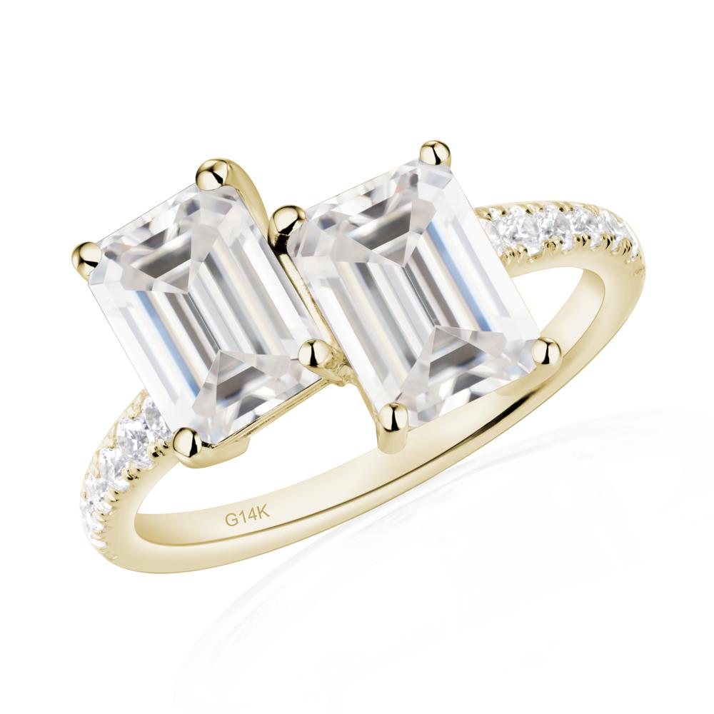 Emerald Cut Moissanite Toi Et Moi Ring | LUO Jewelry #metal_14k yellow gold