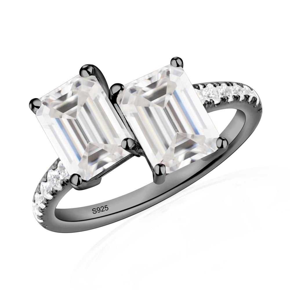 Emerald Cut Moissanite Toi Et Moi Ring | LUO Jewelry #metal_black finish sterling silver