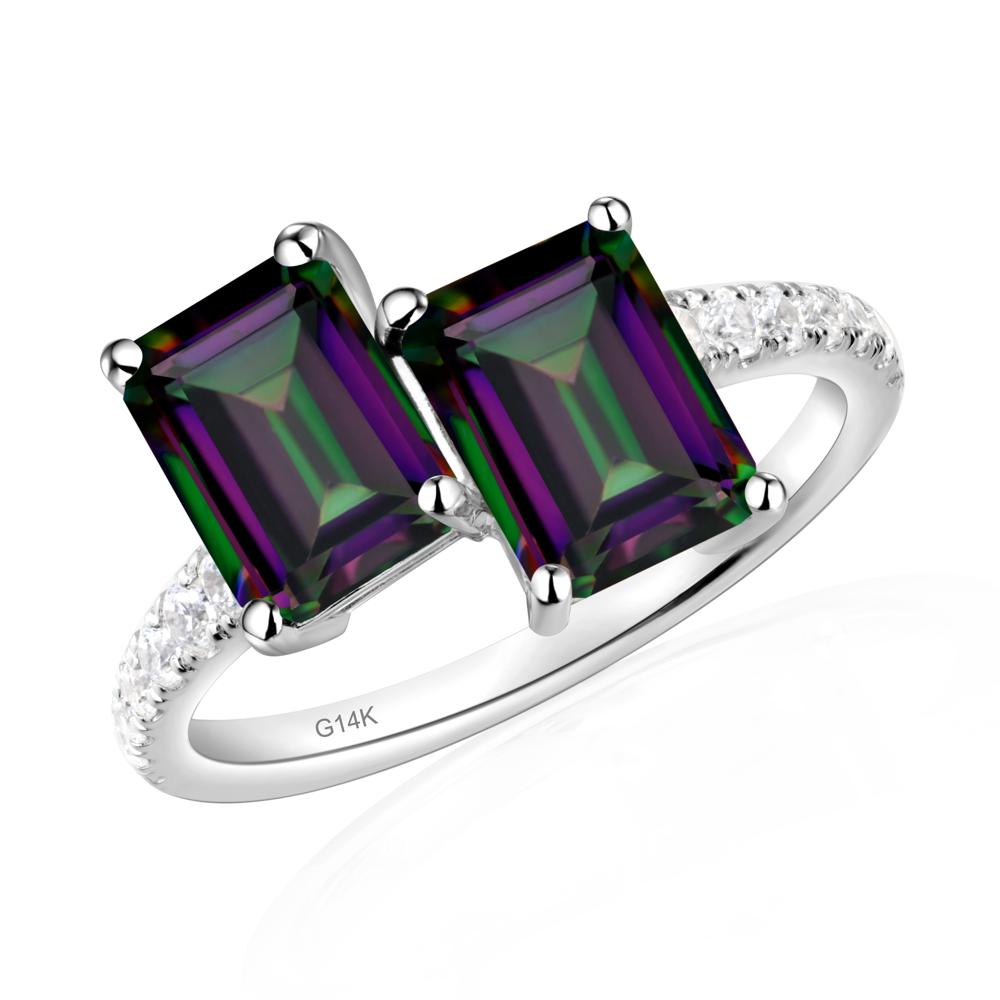 Emerald Cut Mystic Topaz Toi Et Moi Ring | LUO Jewelry #metal_14k white gold