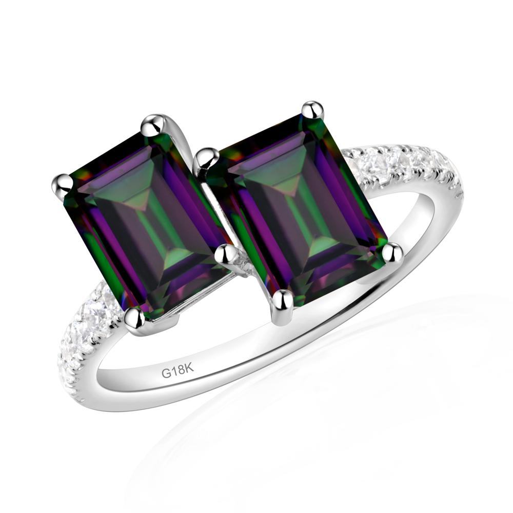 Emerald Cut Mystic Topaz Toi Et Moi Ring | LUO Jewelry #metal_18k white gold