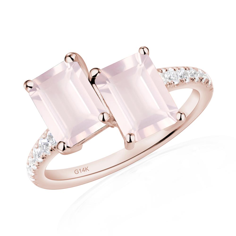 Emerald Cut Rose Quartz Toi Et Moi Ring | LUO Jewelry #metal_14k rose gold