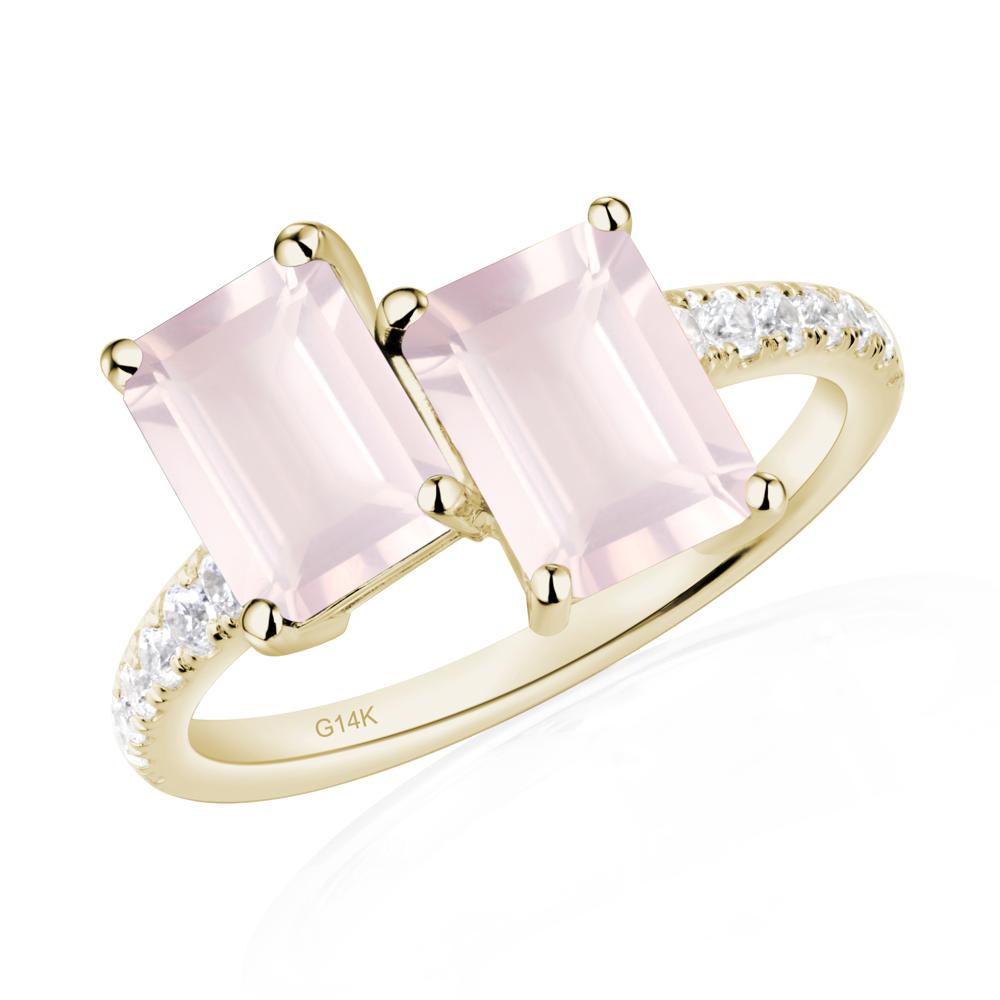 Emerald Cut Rose Quartz Toi Et Moi Ring | LUO Jewelry #metal_14k yellow gold