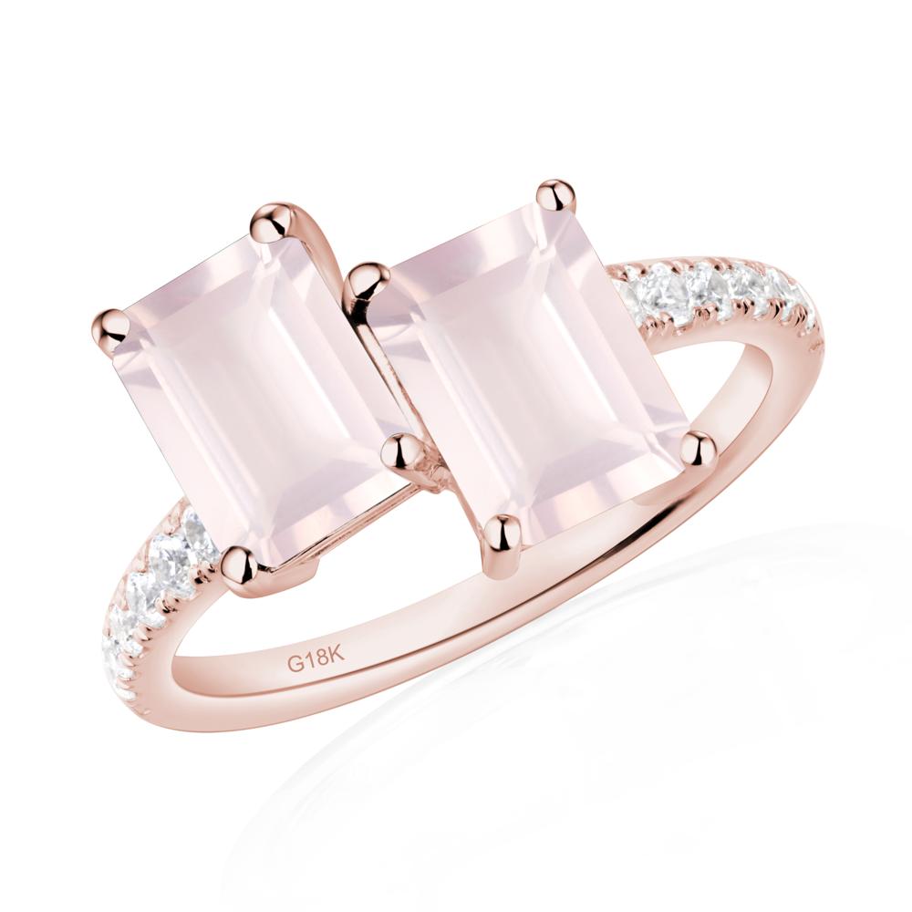 Emerald Cut Rose Quartz Toi Et Moi Ring | LUO Jewelry #metal_18k rose gold