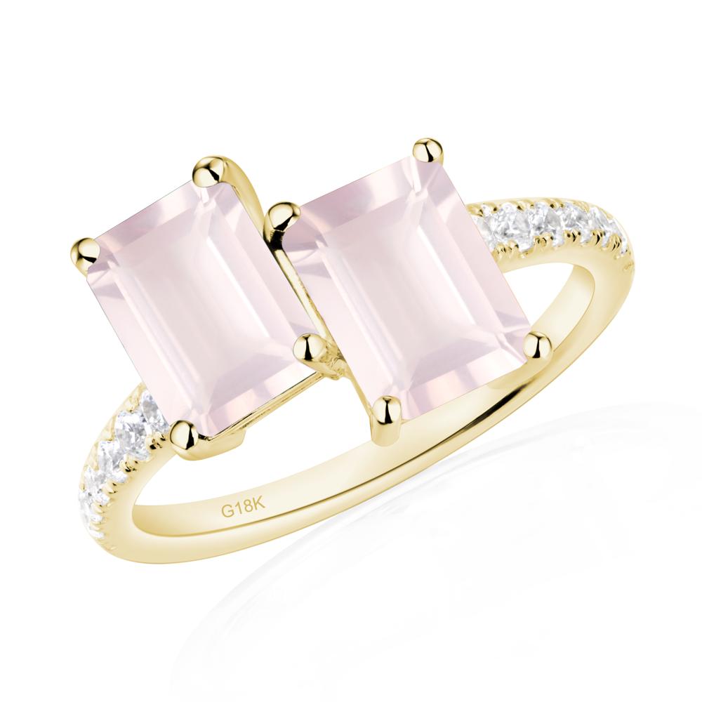 Emerald Cut Rose Quartz Toi Et Moi Ring | LUO Jewelry #metal_18k yellow gold