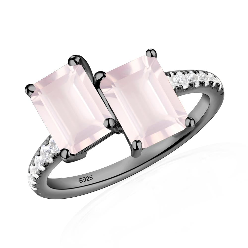 Emerald Cut Rose Quartz Toi Et Moi Ring | LUO Jewelry #metal_black finish sterling silver