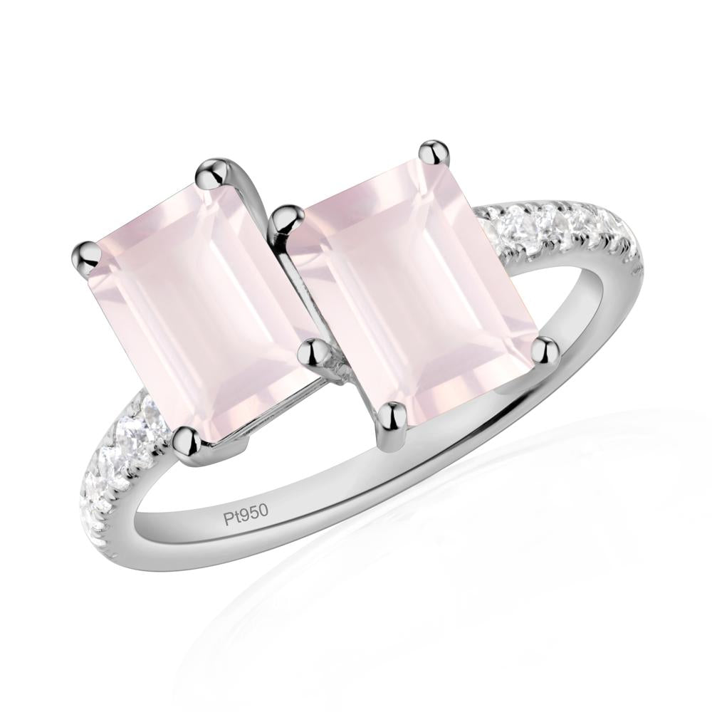 Emerald Cut Rose Quartz Toi Et Moi Ring | LUO Jewelry #metal_platinum