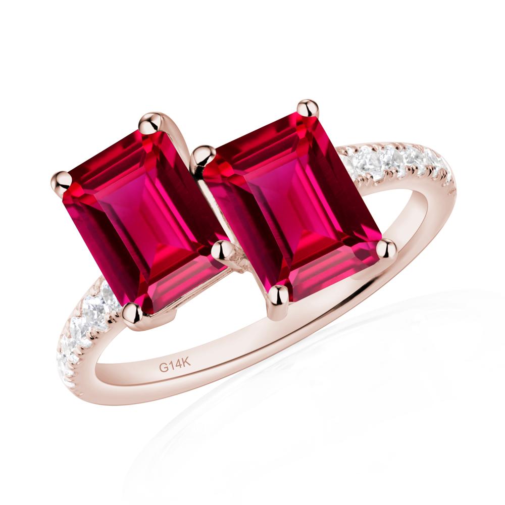 Emerald Cut Ruby Toi Et Moi Ring | LUO Jewelry #metal_14k rose gold