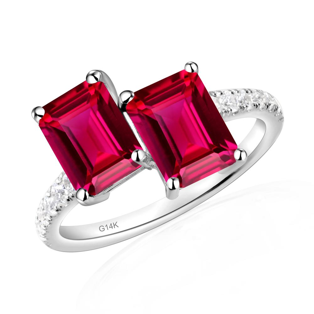 Emerald Cut Ruby Toi Et Moi Ring | LUO Jewelry #metal_14k white gold