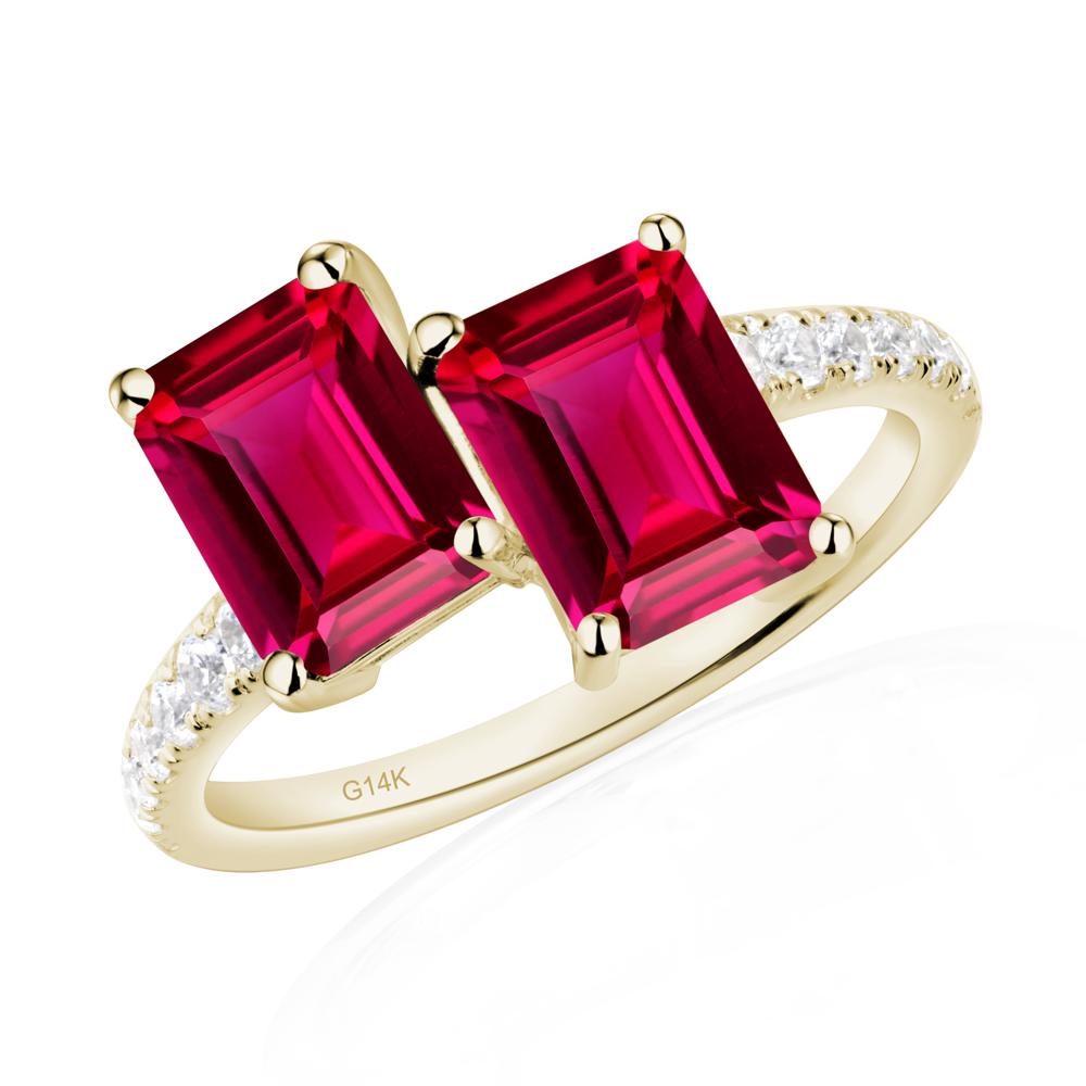 Emerald Cut Ruby Toi Et Moi Ring | LUO Jewelry #metal_14k yellow gold