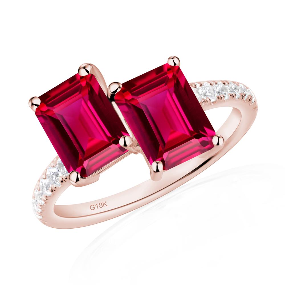 Emerald Cut Ruby Toi Et Moi Ring | LUO Jewelry #metal_18k rose gold