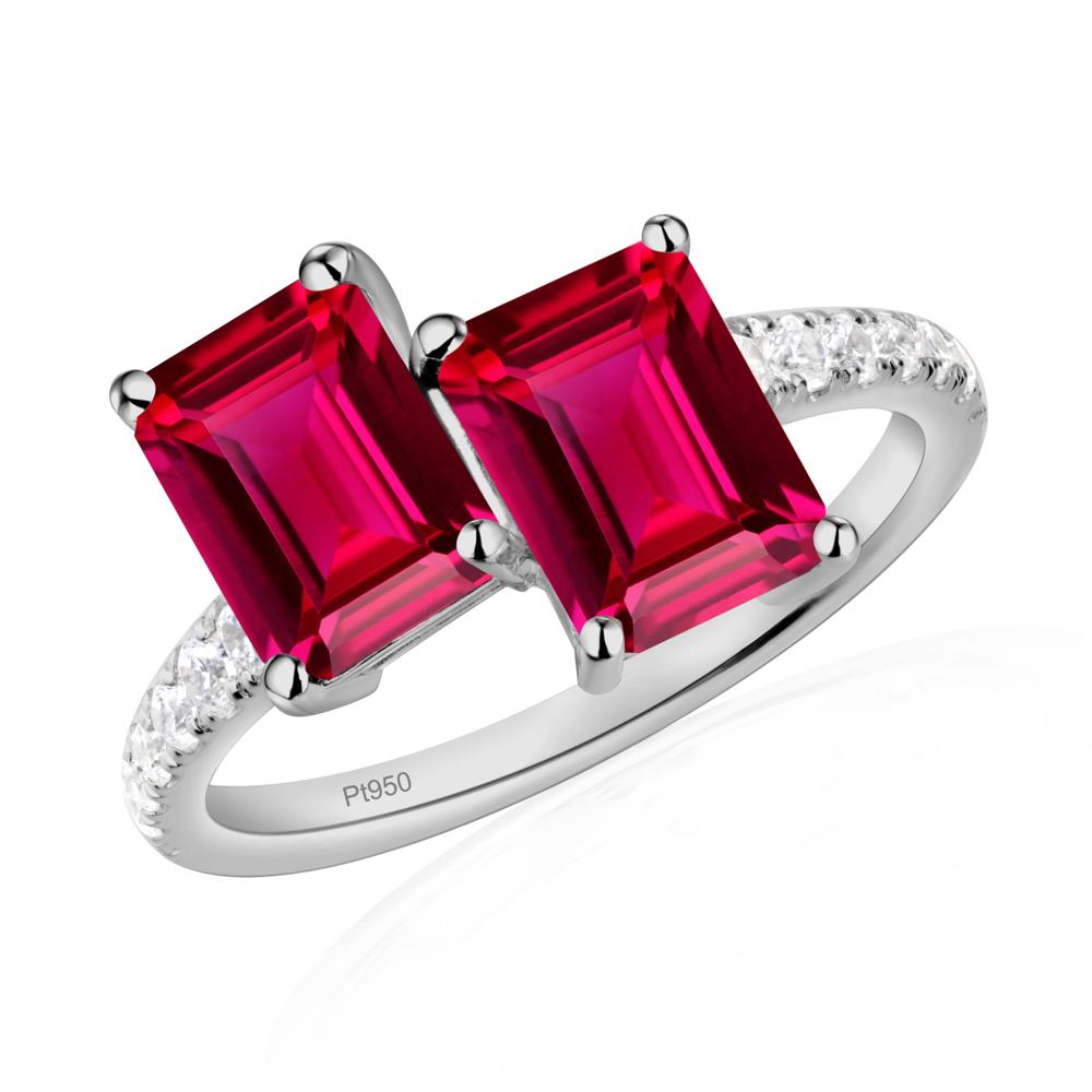 Emerald Cut Ruby Toi Et Moi Ring | LUO Jewelry #metal_platinum