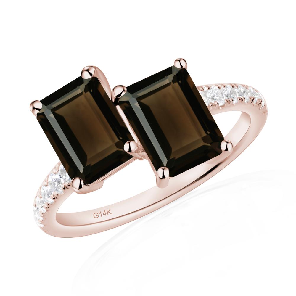 Emerald Cut Smoky Quartz Toi Et Moi Ring | LUO Jewelry #metal_14k rose gold