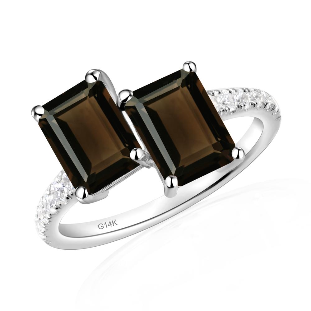 Emerald Cut Smoky Quartz Toi Et Moi Ring | LUO Jewelry #metal_14k white gold