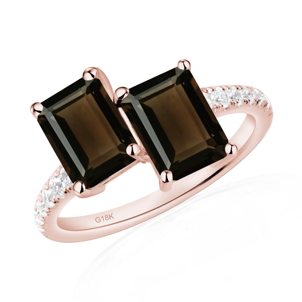 Emerald Cut Smoky Quartz Toi Et Moi Ring | LUO Jewelry #metal_18k rose gold