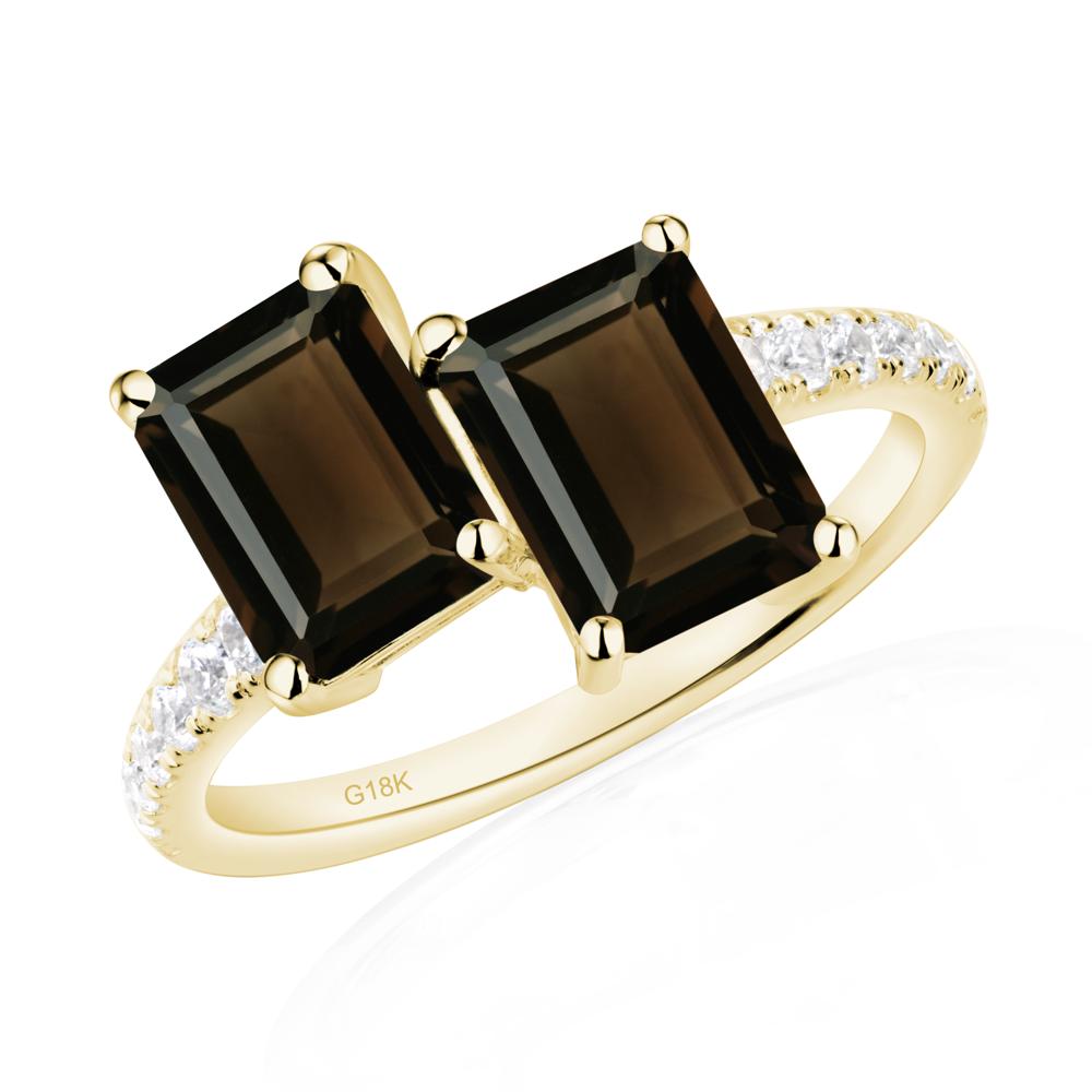 Emerald Cut Smoky Quartz Toi Et Moi Ring | LUO Jewelry #metal_18k yellow gold