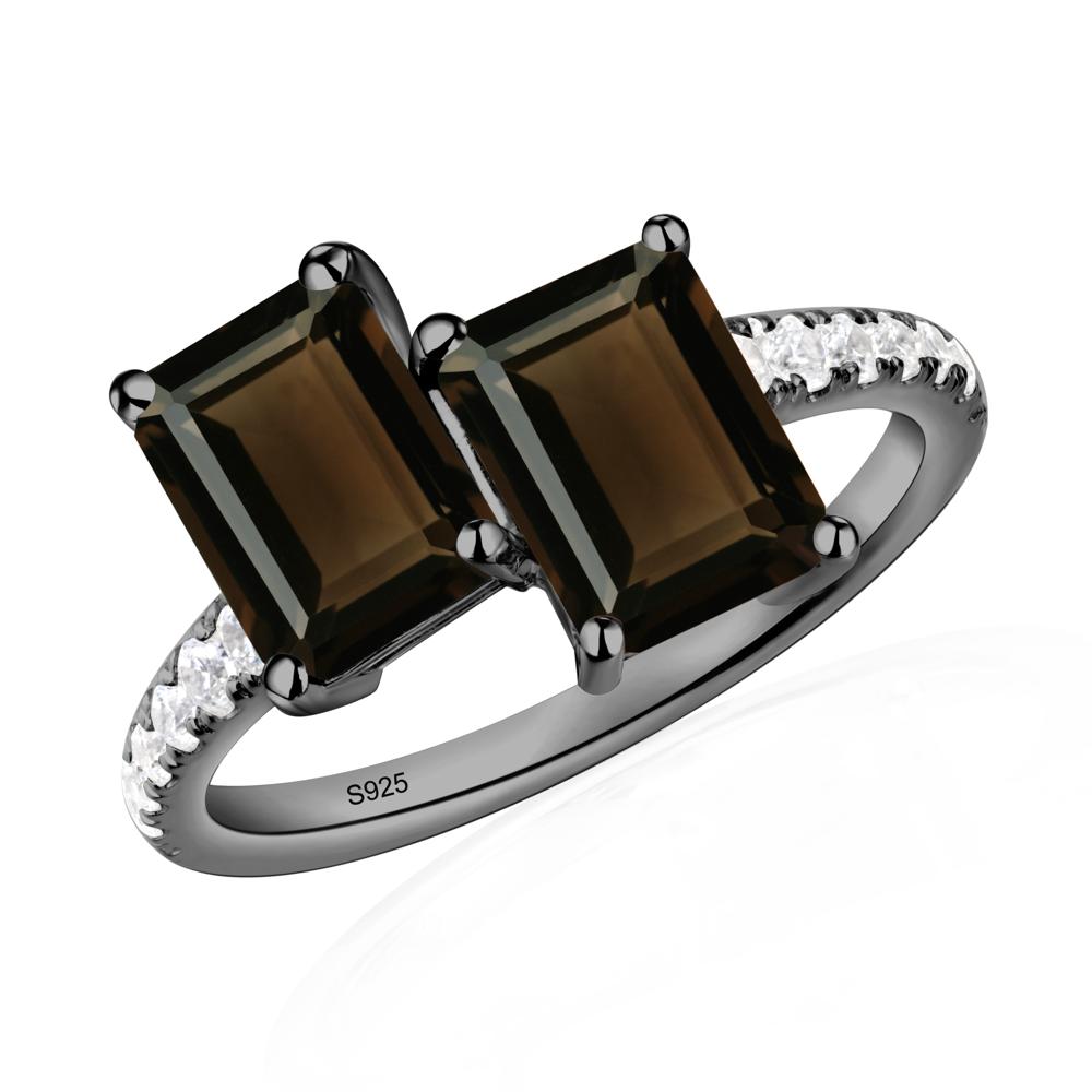 Emerald Cut Smoky Quartz Toi Et Moi Ring | LUO Jewelry #metal_black finish sterling silver