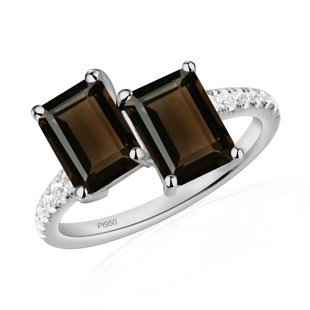 Emerald Cut Smoky Quartz Toi Et Moi Ring | LUO Jewelry #metal_platinum