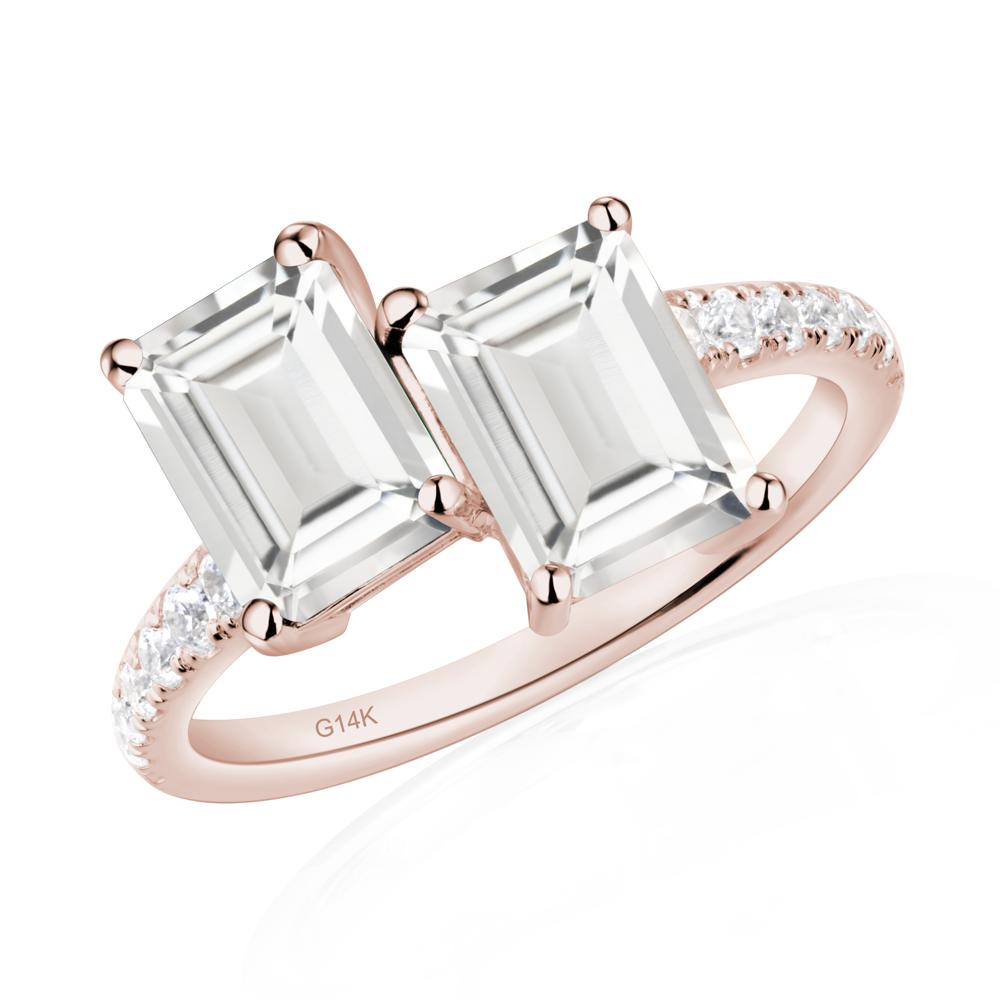 Emerald Cut White Topaz Toi Et Moi Ring | LUO Jewelry #metal_14k rose gold