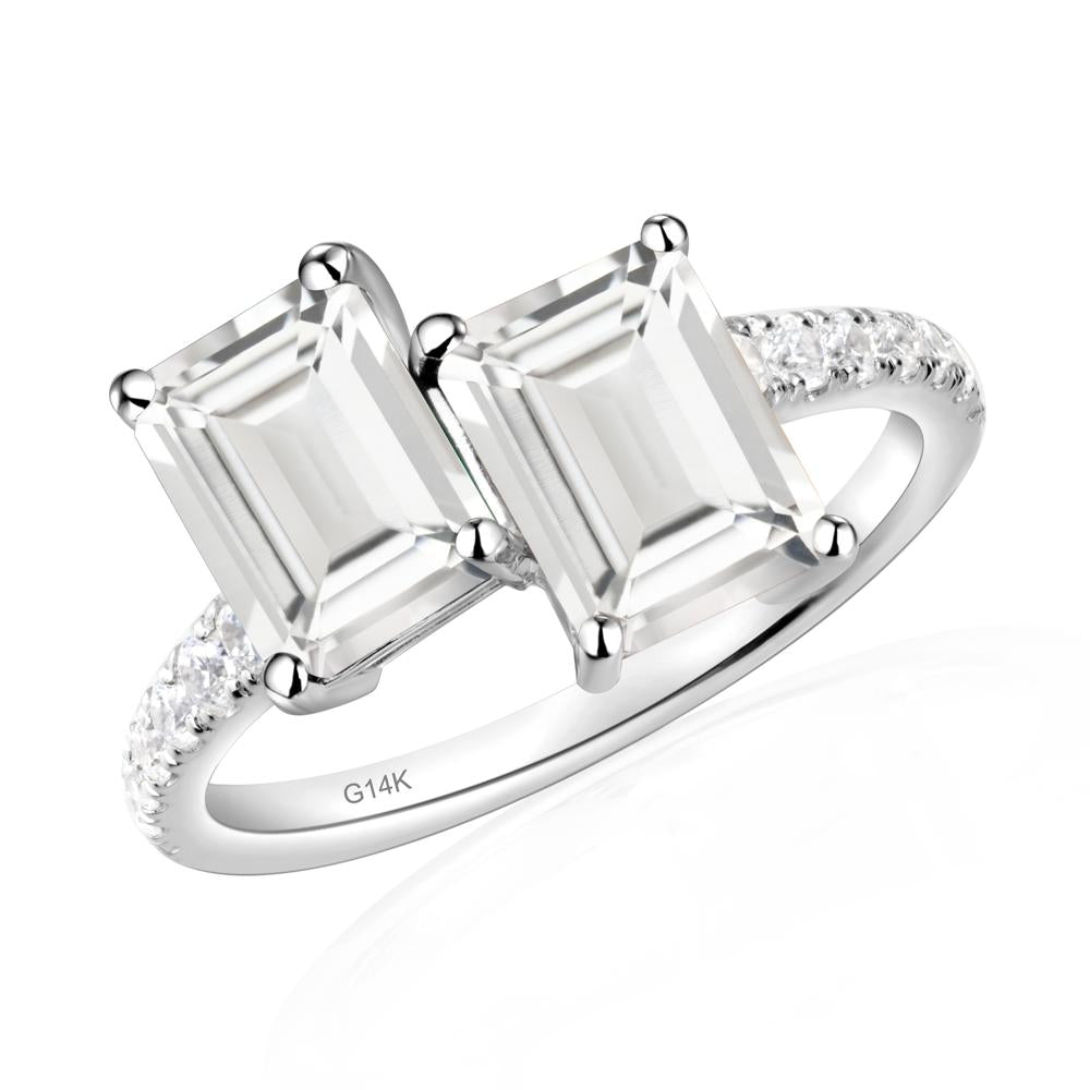 Emerald Cut White Topaz Toi Et Moi Ring | LUO Jewelry #metal_14k white gold