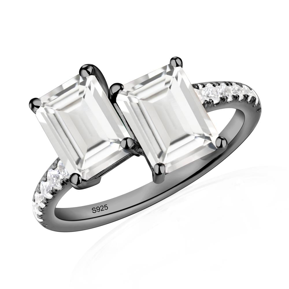 Emerald Cut White Topaz Toi Et Moi Ring | LUO Jewelry #metal_black finish sterling silver