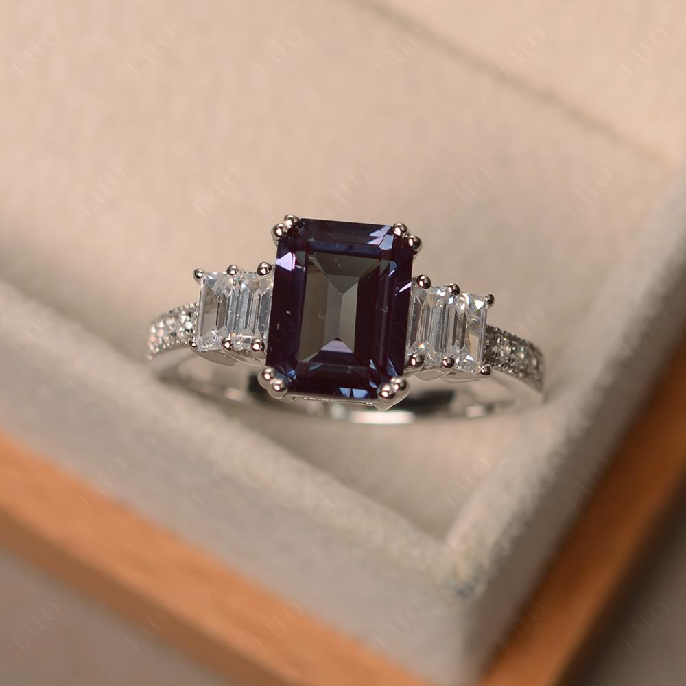 Emerald Cut Alexandrite Milgrain Ring - LUO Jewelry 