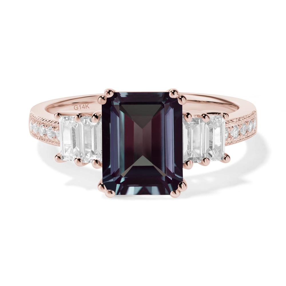 Emerald Cut Alexandrite Milgrain Ring - LUO Jewelry #metal_14k rose gold