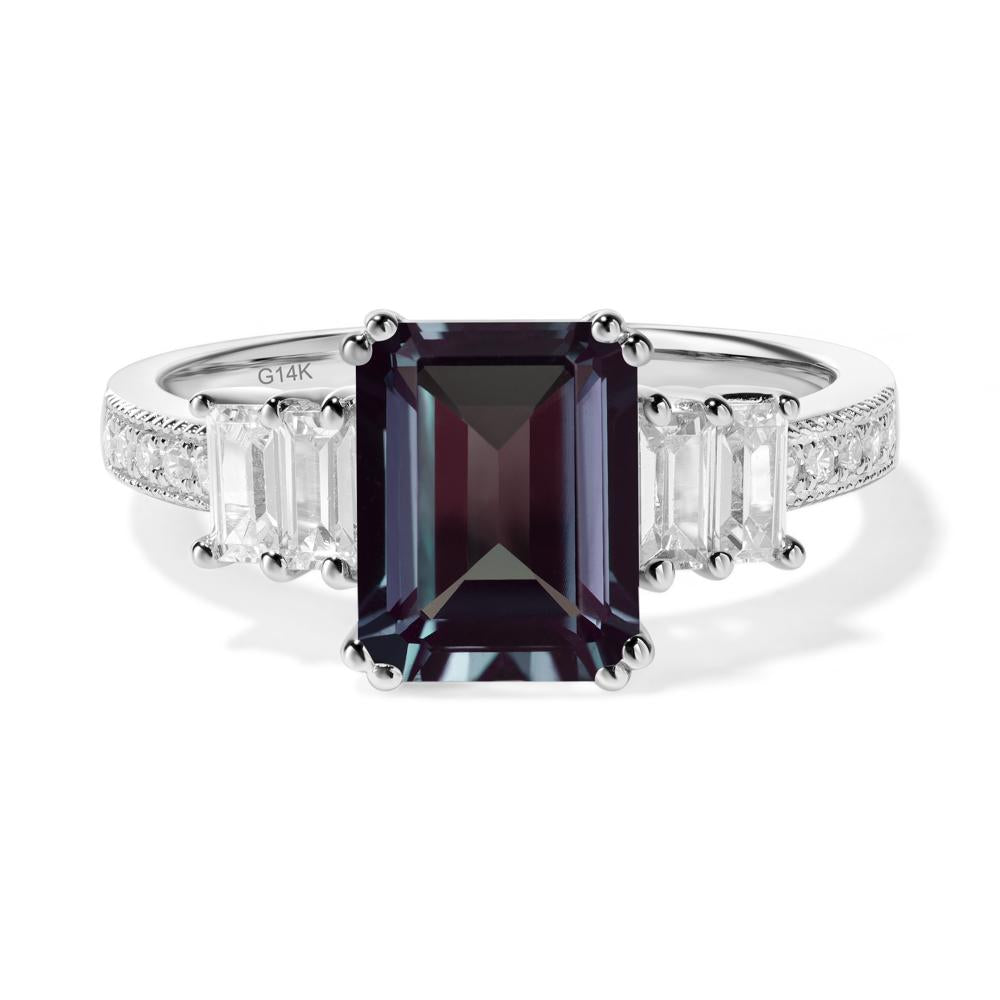 Emerald Cut Alexandrite Milgrain Ring - LUO Jewelry #metal_14k white gold