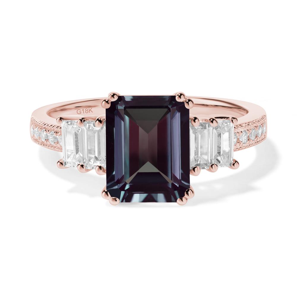 Emerald Cut Alexandrite Milgrain Ring - LUO Jewelry #metal_18k rose gold