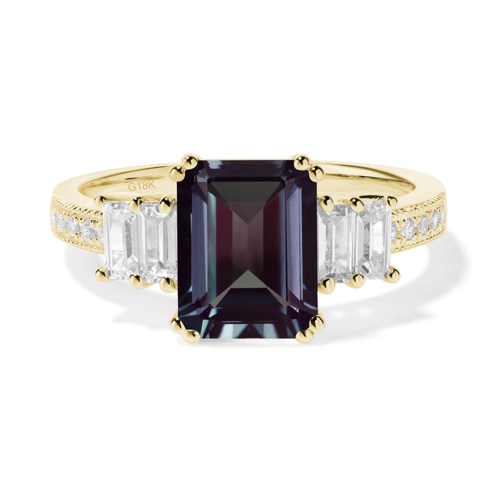 Emerald Cut Alexandrite Milgrain Ring - LUO Jewelry #metal_18k yellow gold