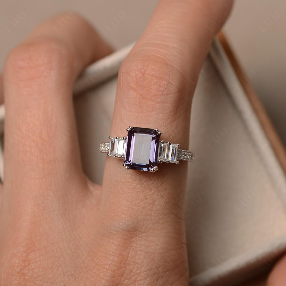 Emerald Cut Alexandrite Milgrain Ring - LUO Jewelry 