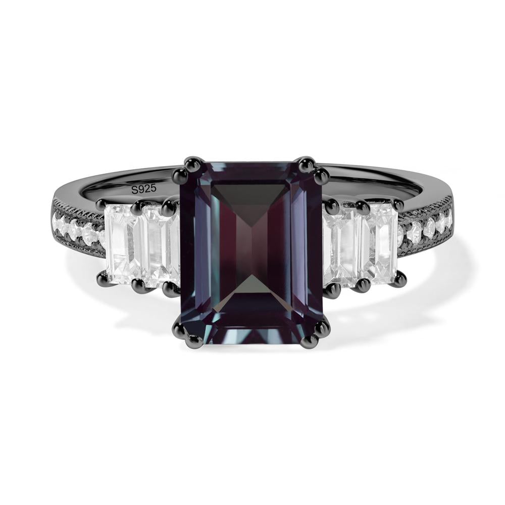 Emerald Cut Alexandrite Milgrain Ring - LUO Jewelry #metal_black finish sterling silver