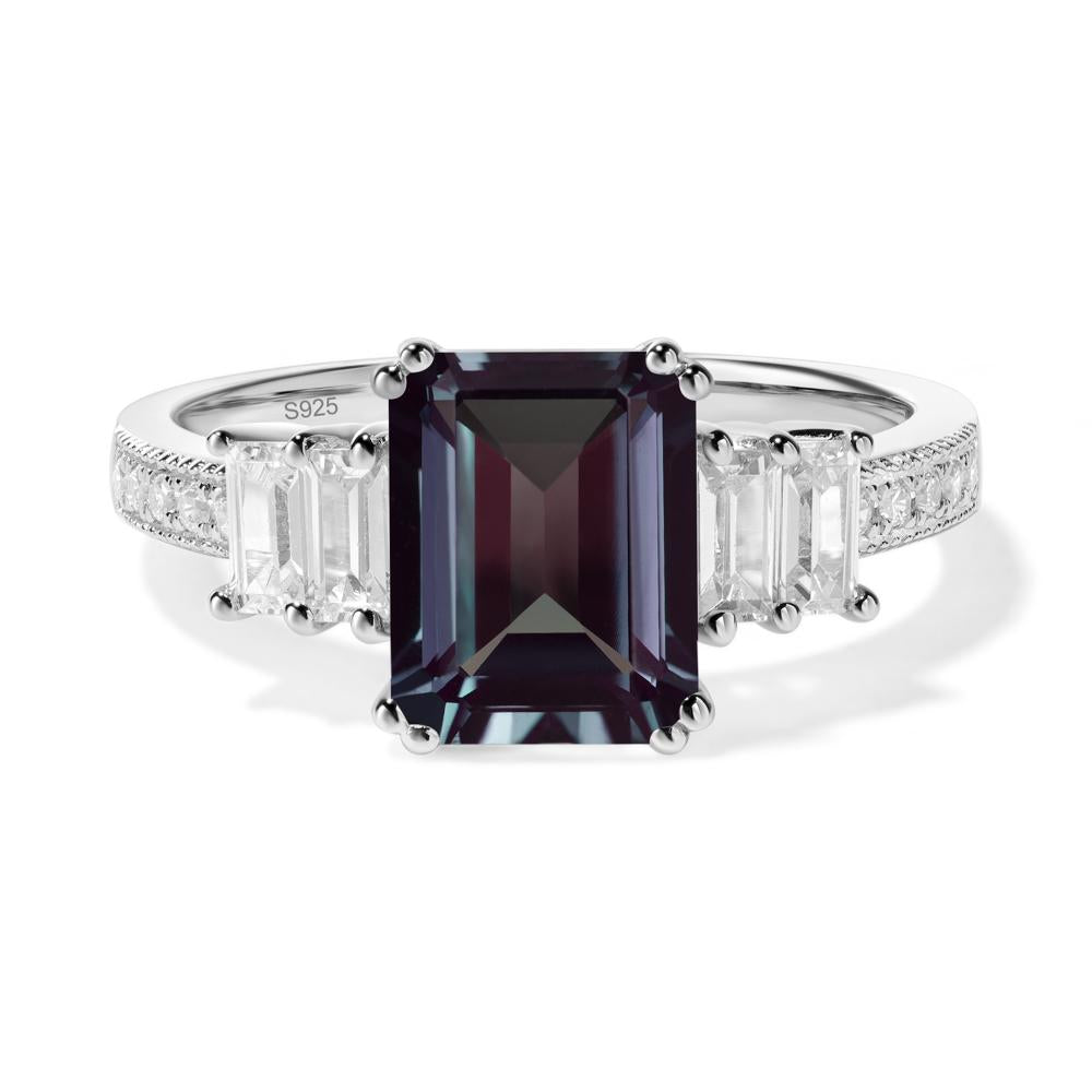 Emerald Cut Alexandrite Milgrain Ring - LUO Jewelry #metal_sterling silver