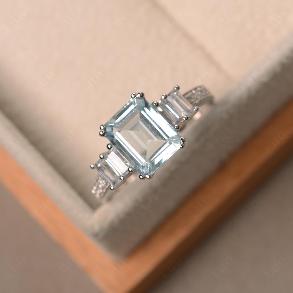 Double Prong Emerald Cut Aquamarine Ring - LUO Jewelry 