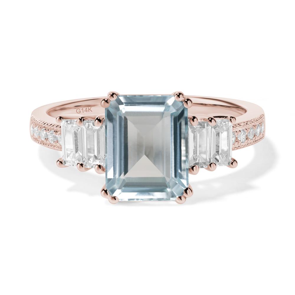 Double Prong Emerald Cut Aquamarine Ring - LUO Jewelry #metal_14k rose gold