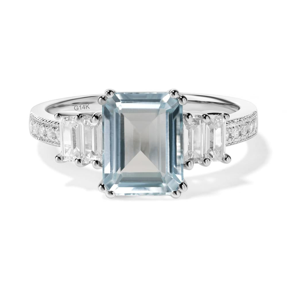 Double Prong Emerald Cut Aquamarine Ring - LUO Jewelry #metal_14k white gold